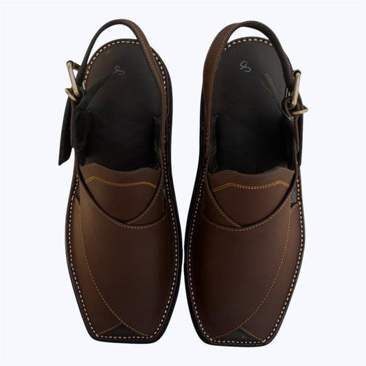 Royal Zardari Leather Chappal (Brown)