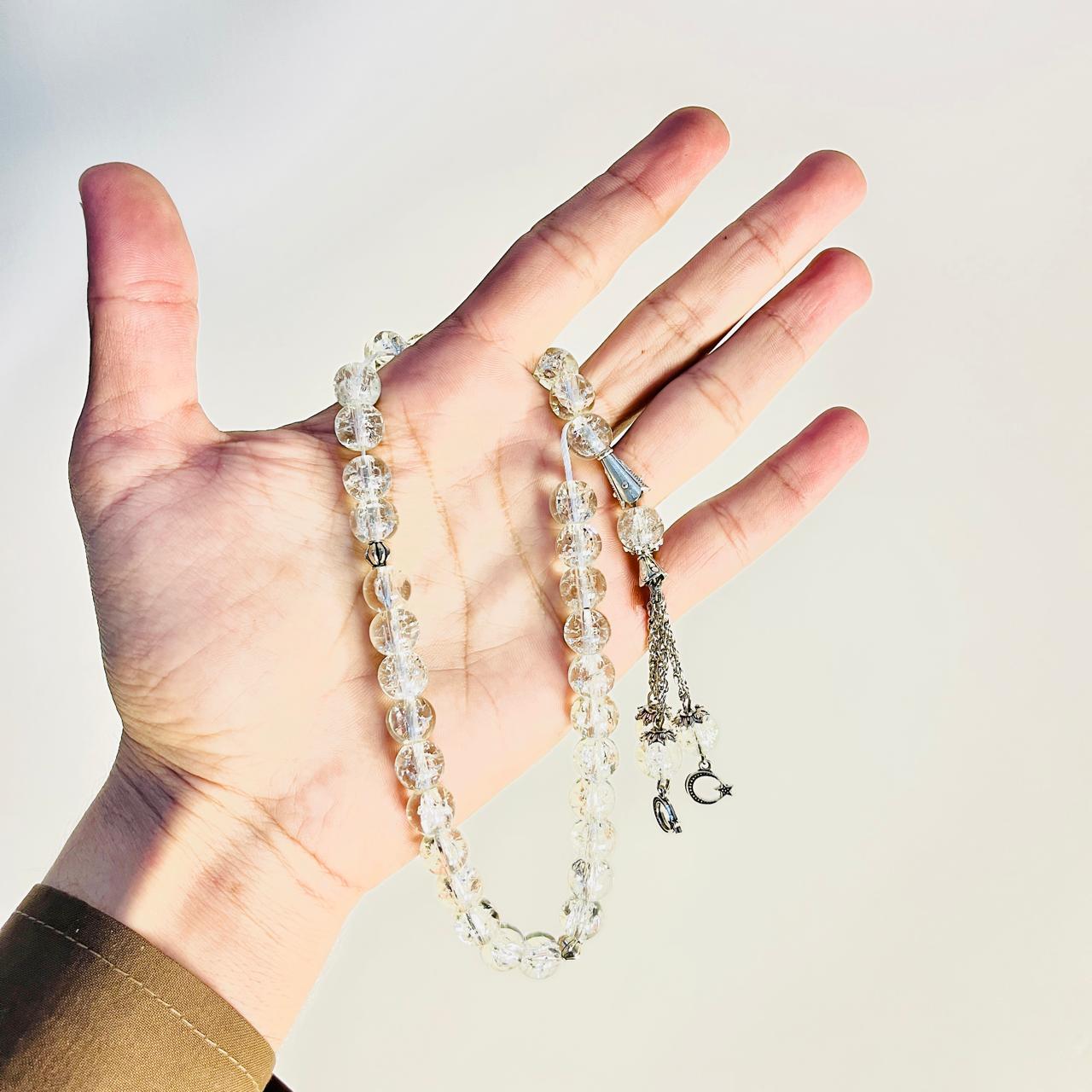 Transparent White Aqeeq Tasbeeh (10 mm | 33 Beads)