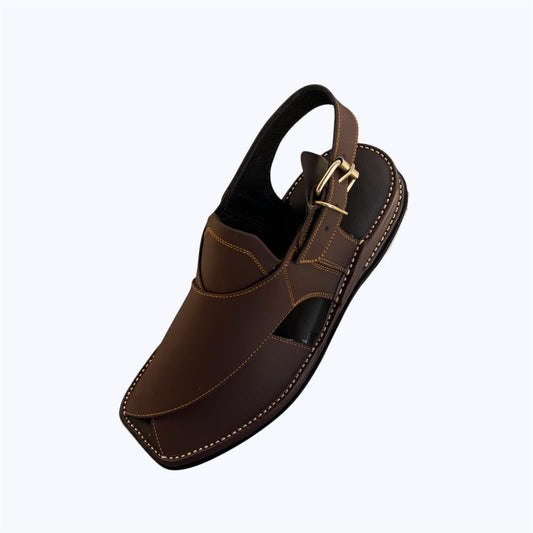Royal Zardari Leather Chappal (Brown)