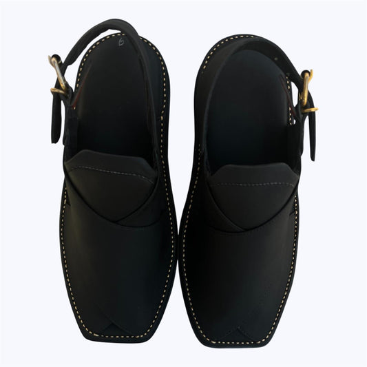 Royal Zardari Leather Chappal (Matte Black)