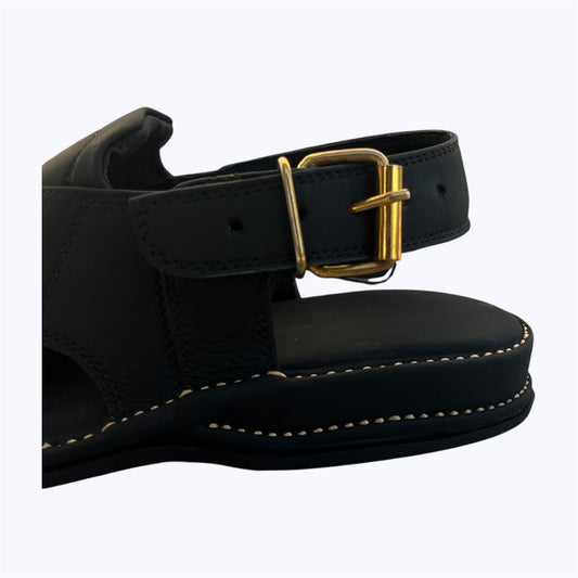 Royal Zardari Leather Chappal (Matte Black)