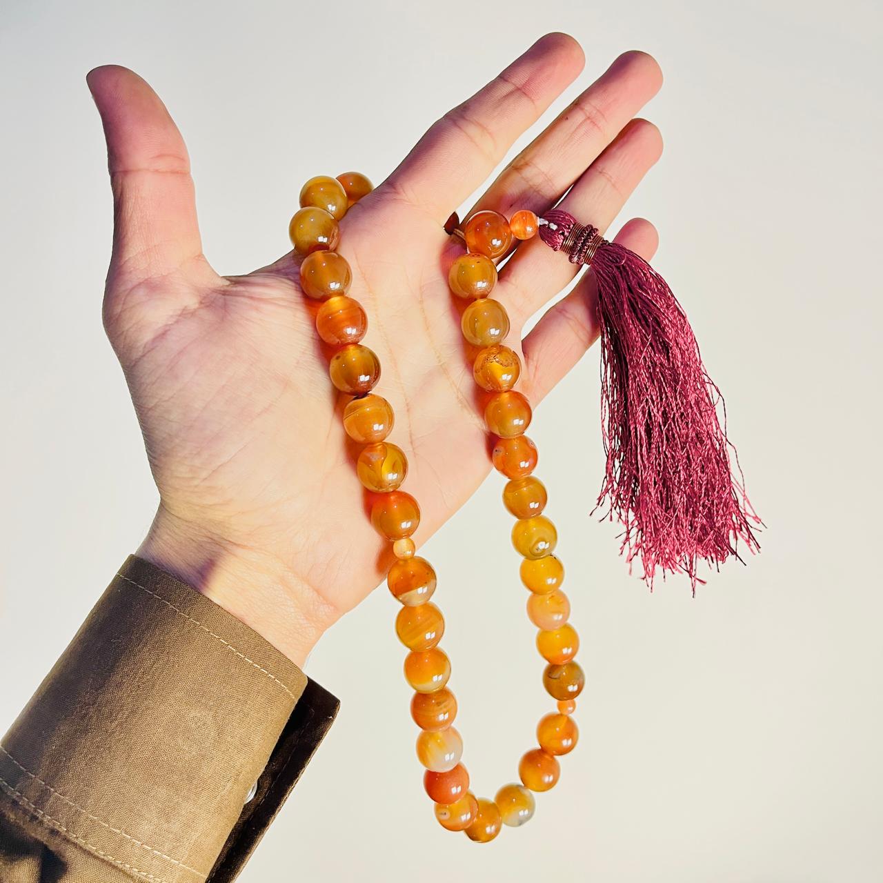 Yamni Red Aqeeq Stone Tasbeeh (13 mm | 33 Beads)